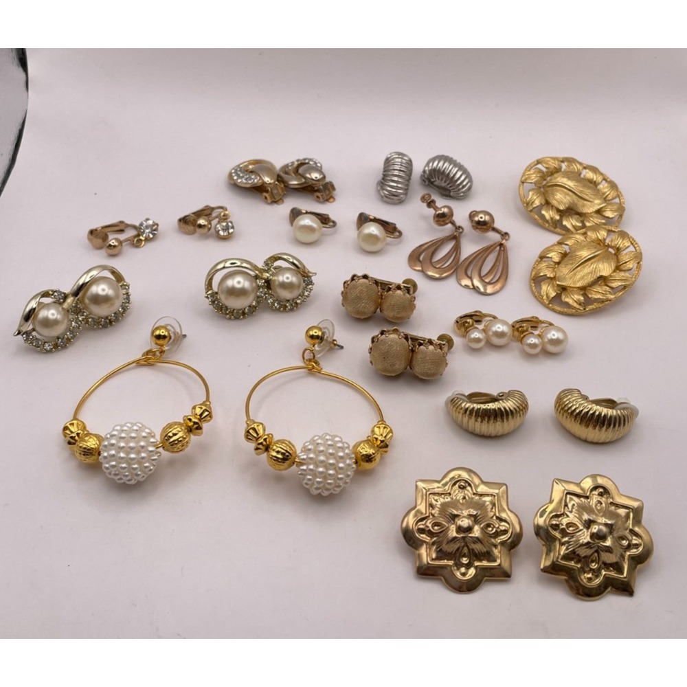 Vintage Clip Earring Lot, 12 Pairs Assorted Mixed Avon, Sarah Cov, Trifari, etc